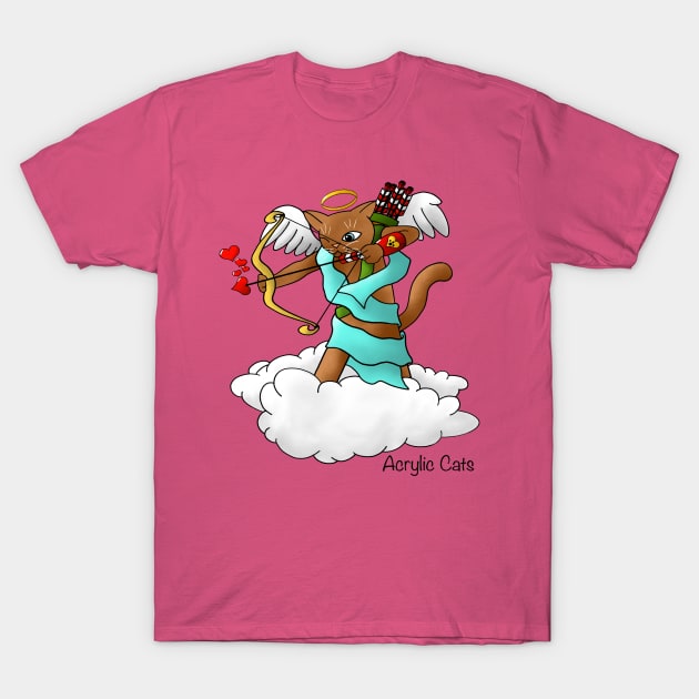 Valentine's Day Chocolate Brown Cupid Cat T-Shirt by Acrylic1101Cats